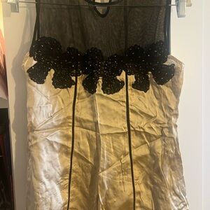 Elegant Silk Black and Beige with Floral Detail
